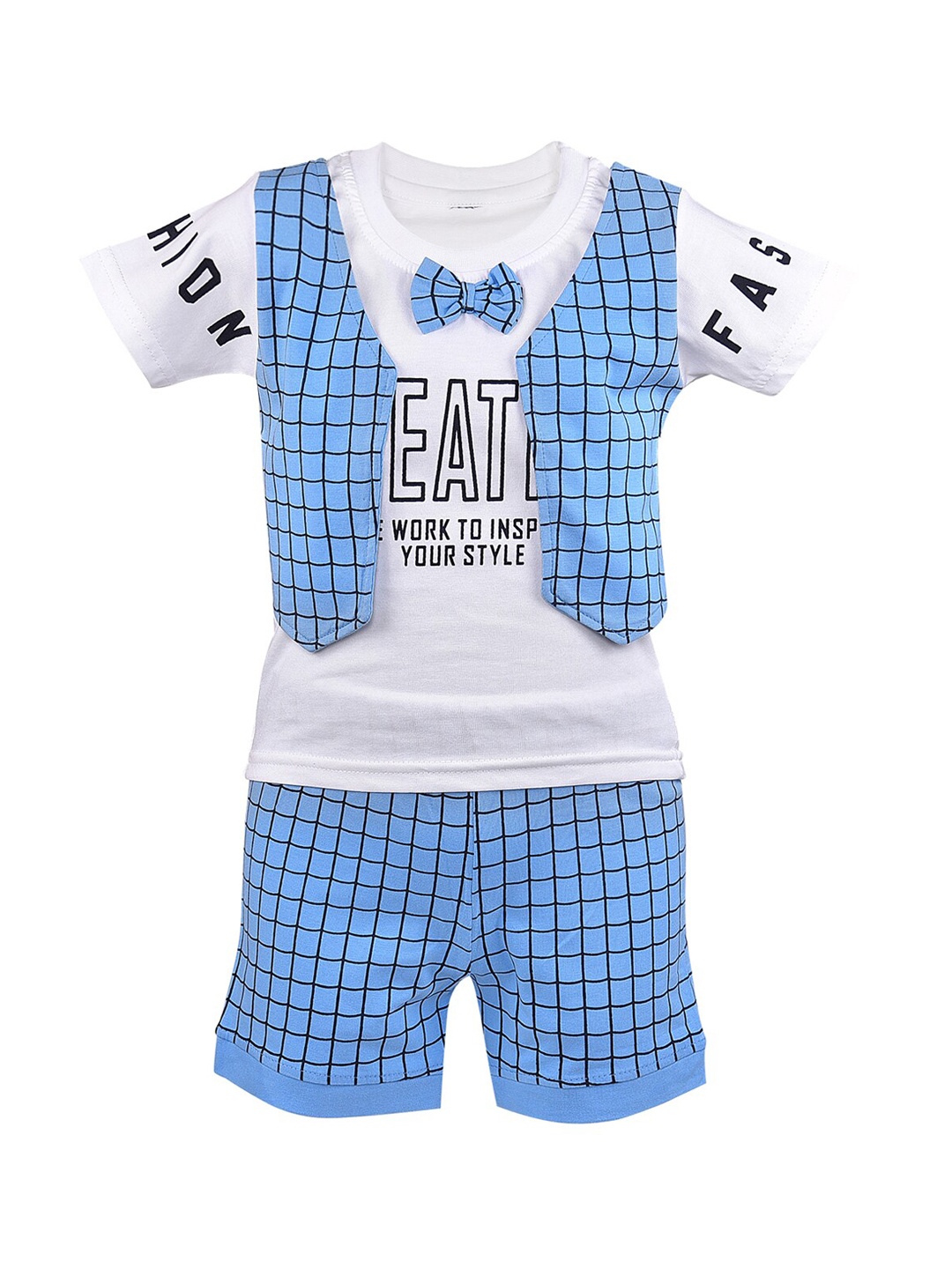 

Wish Karo Unisex Kids Blue & White Printed T-shirt with Shorts