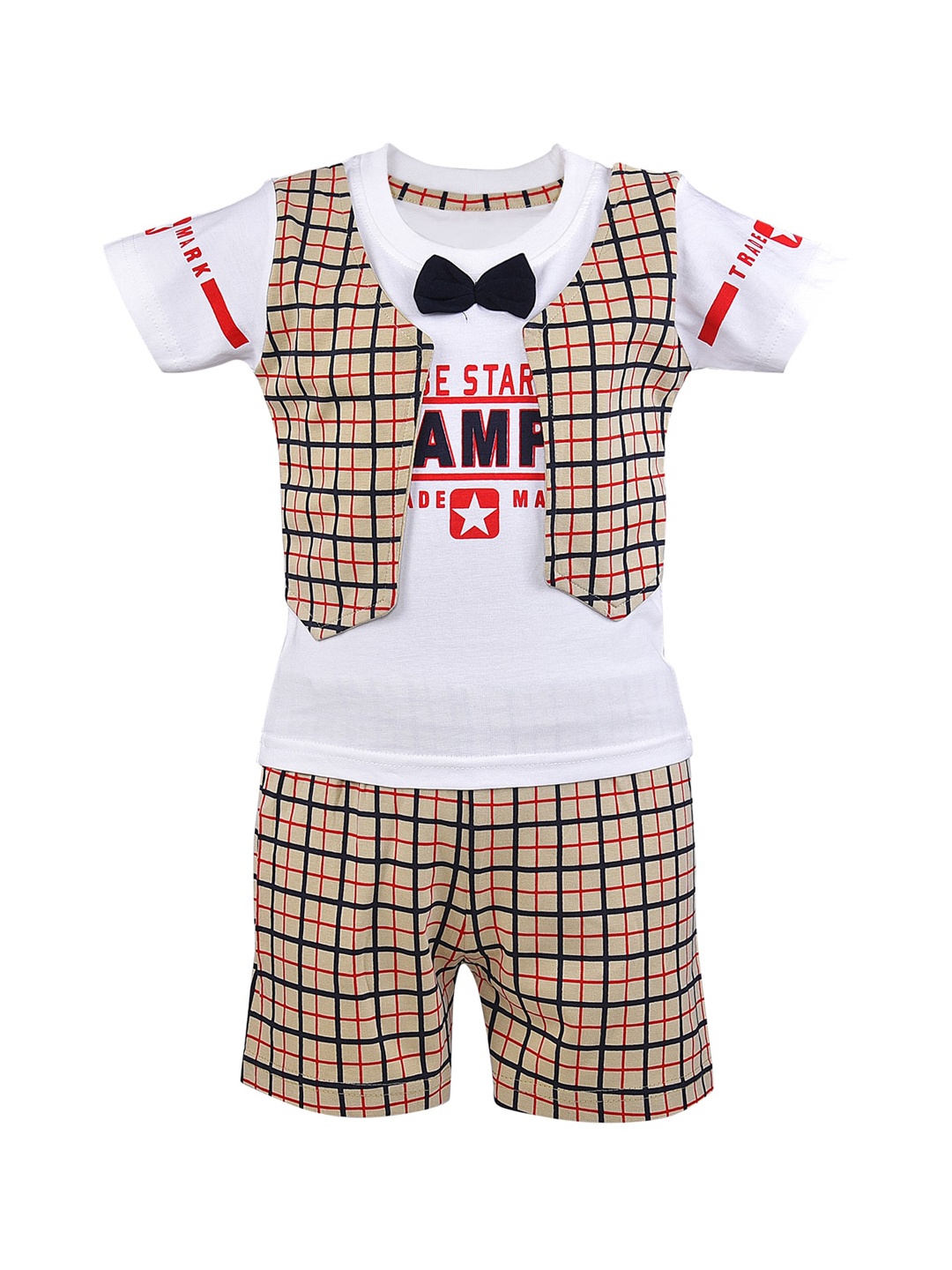 

Wish Karo Unisex Kids White & Beige Printed T-shirt with Shorts