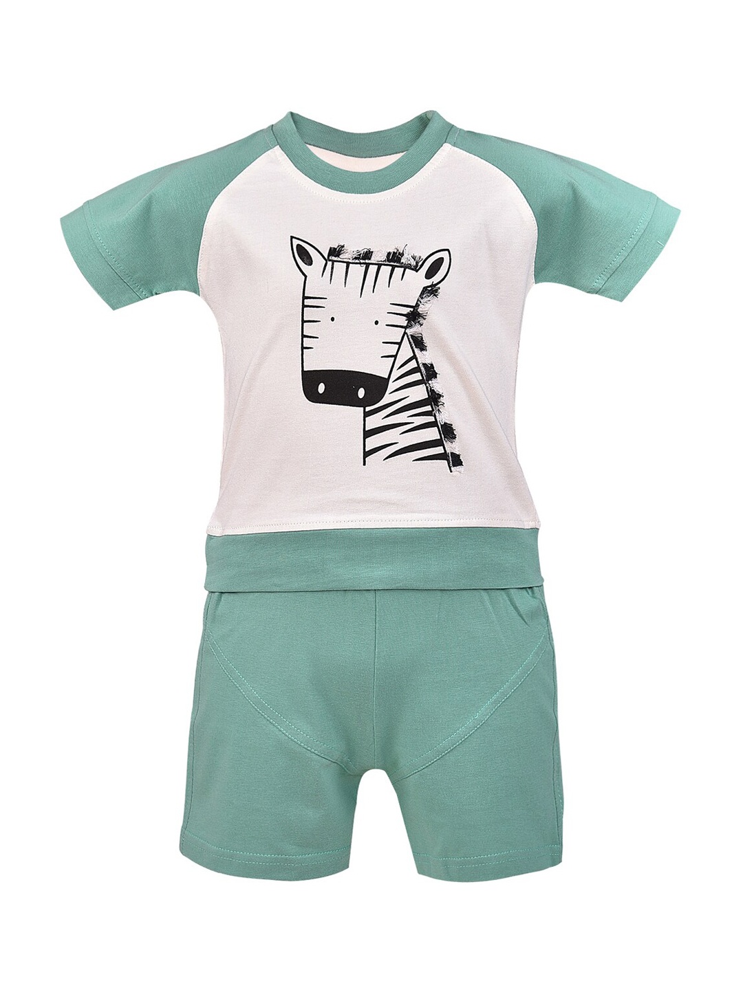 Wish Karo Unisex Kids Green & White Printed T-shirt with Shorts