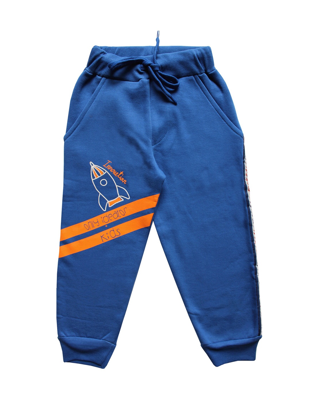 

KiddoPanti Boys Blue & Orange Solid Innovation Rocket Print Straight-Fit Joggers