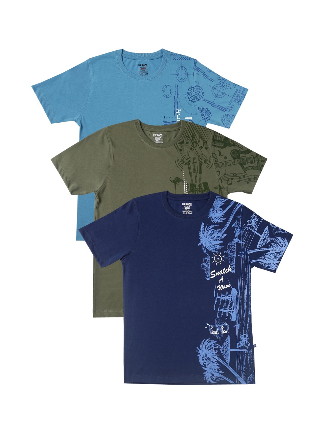 

Dollar Boys Pack Of 3 Printed Round Neck T-shirt, Blue