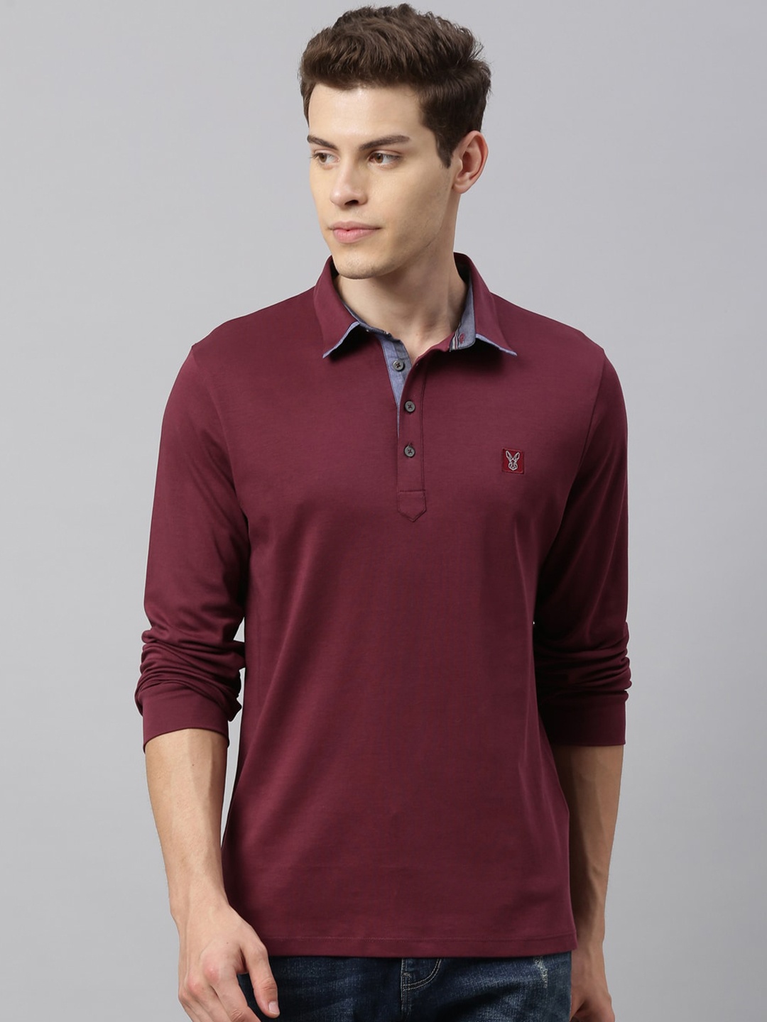 

RARE RABBIT Men Maroon Solid Polo Collar T-shirt