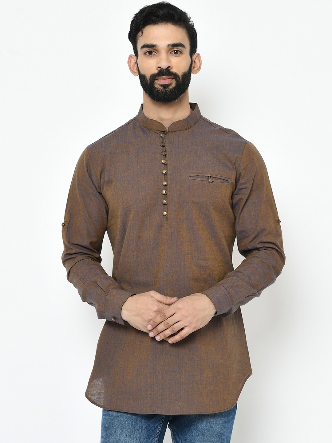 

Vartah Men Brown Handloom Short Kurta
