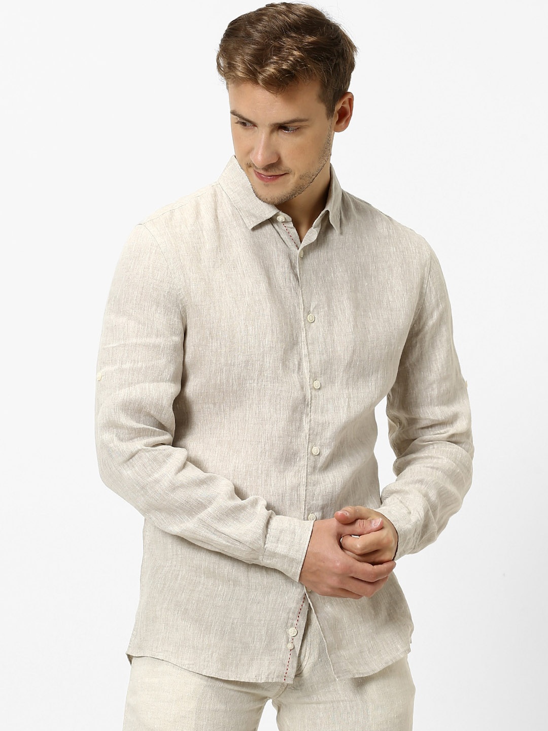 Celio Men Beige Classic Regular Fit Solid Casual Shirt