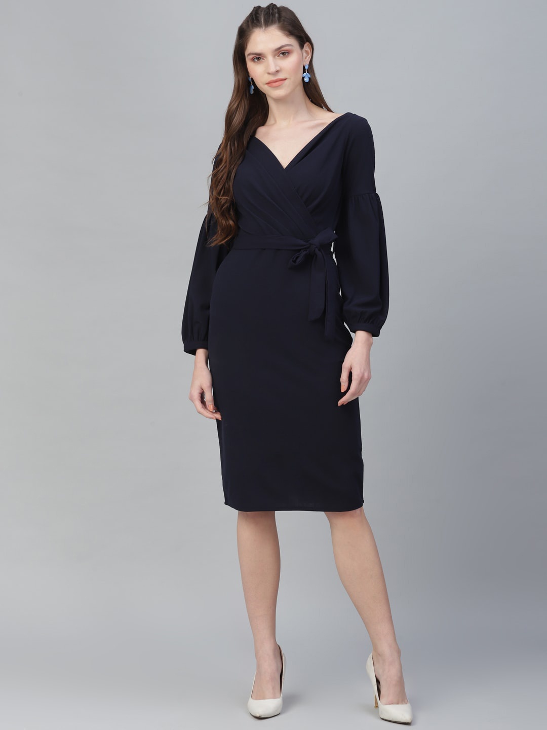 

Athena Women Navy Blue Solid Wrap Dress