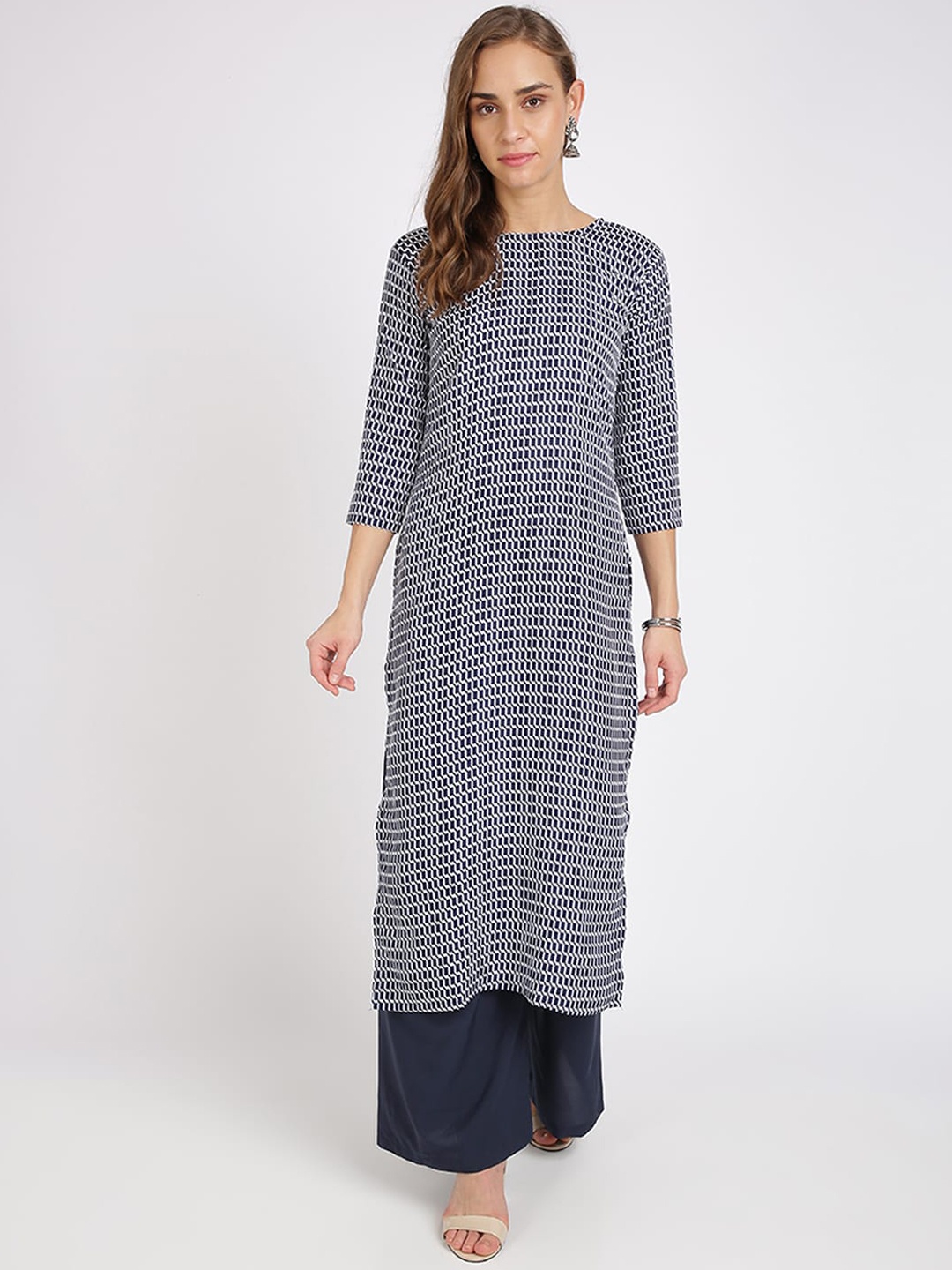 

Florence Women Navy Blue Printed Kurta with Palazzos