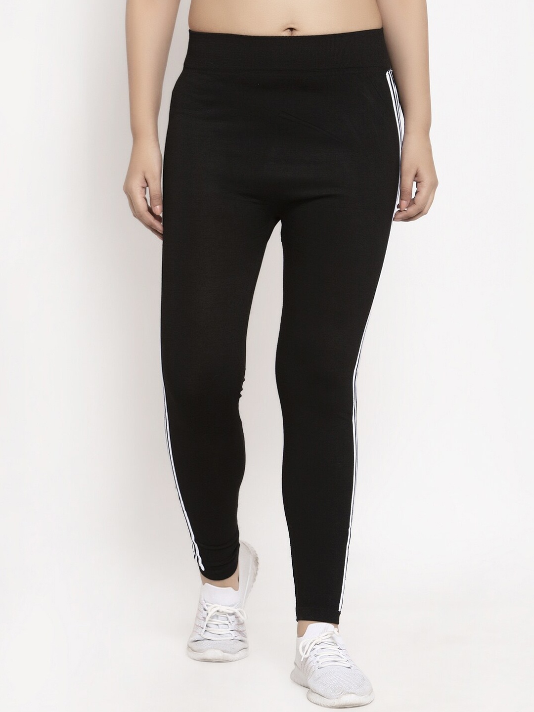 

KLOTTHE Women Black Solid Skinny Fit Treggings With Side Stripes