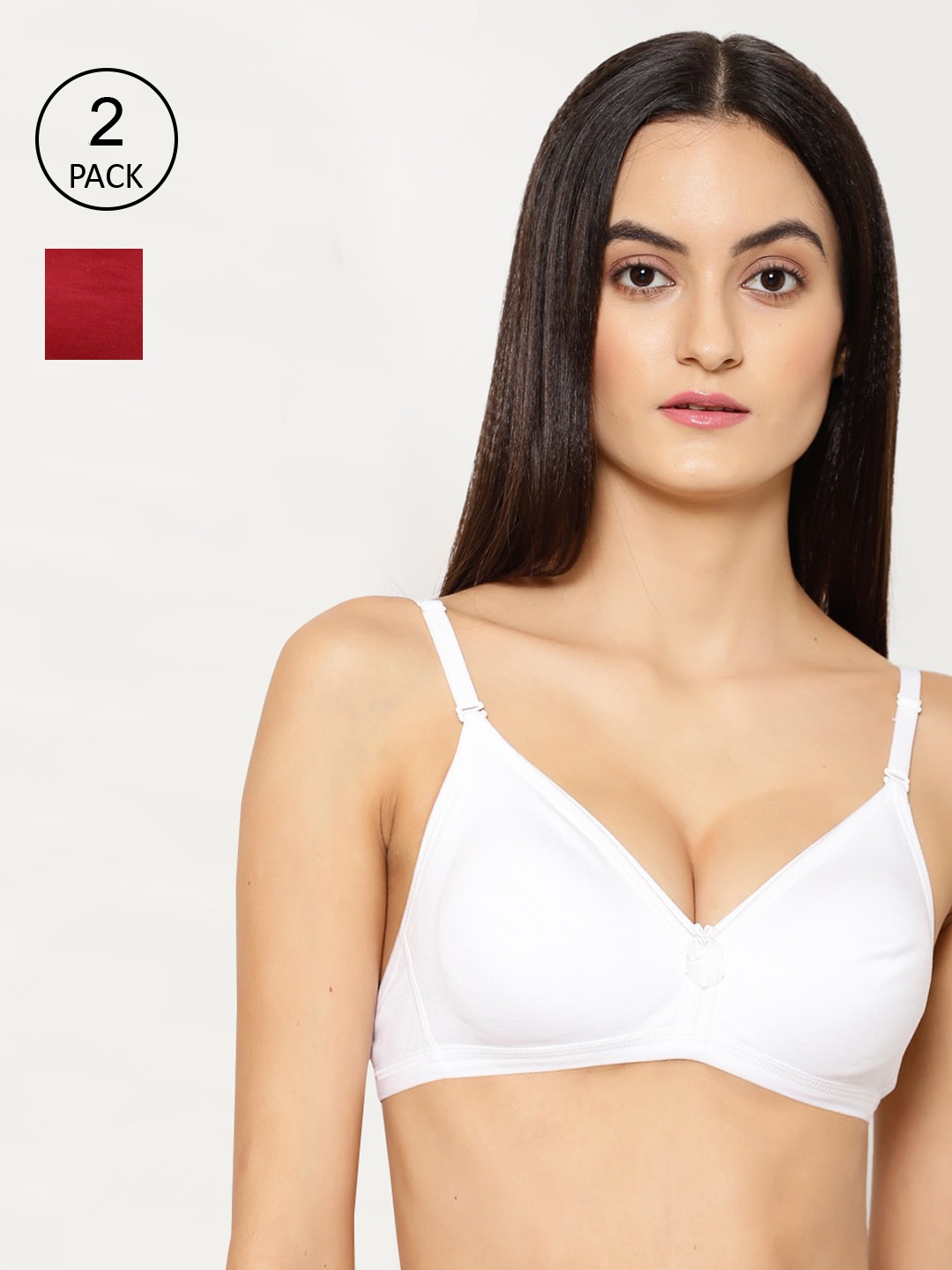 

Floret Pack of 2 Maroon & White Solid Non-Wired Non Padded T-shirt Bras