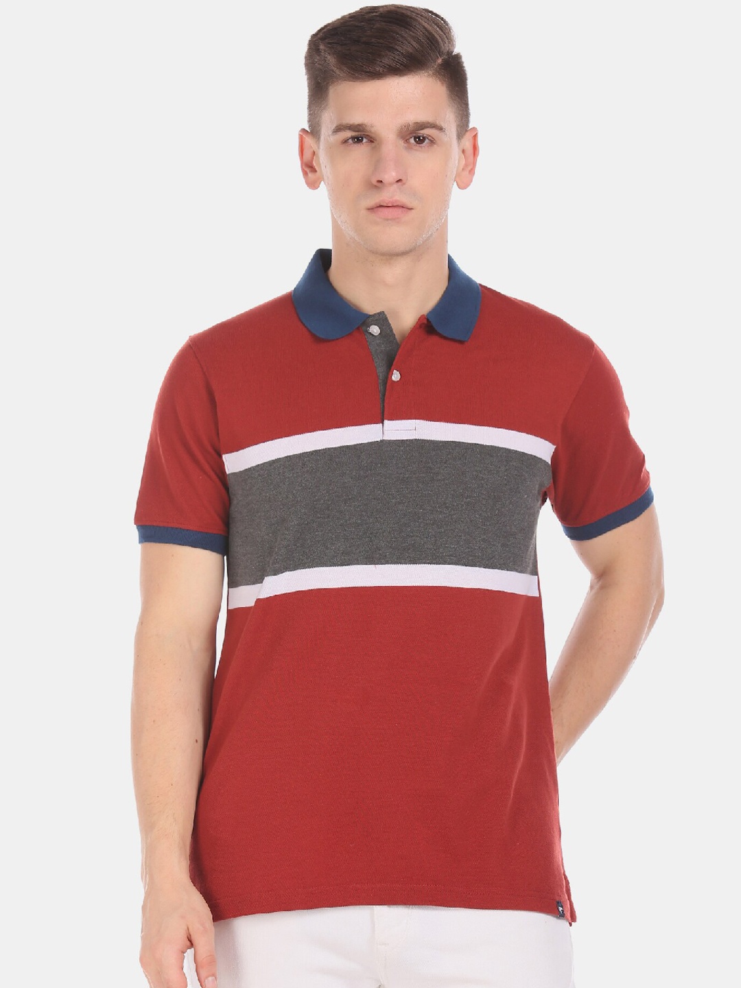 Ruggers Men Red Colourblocked Polo Collar T-shirt