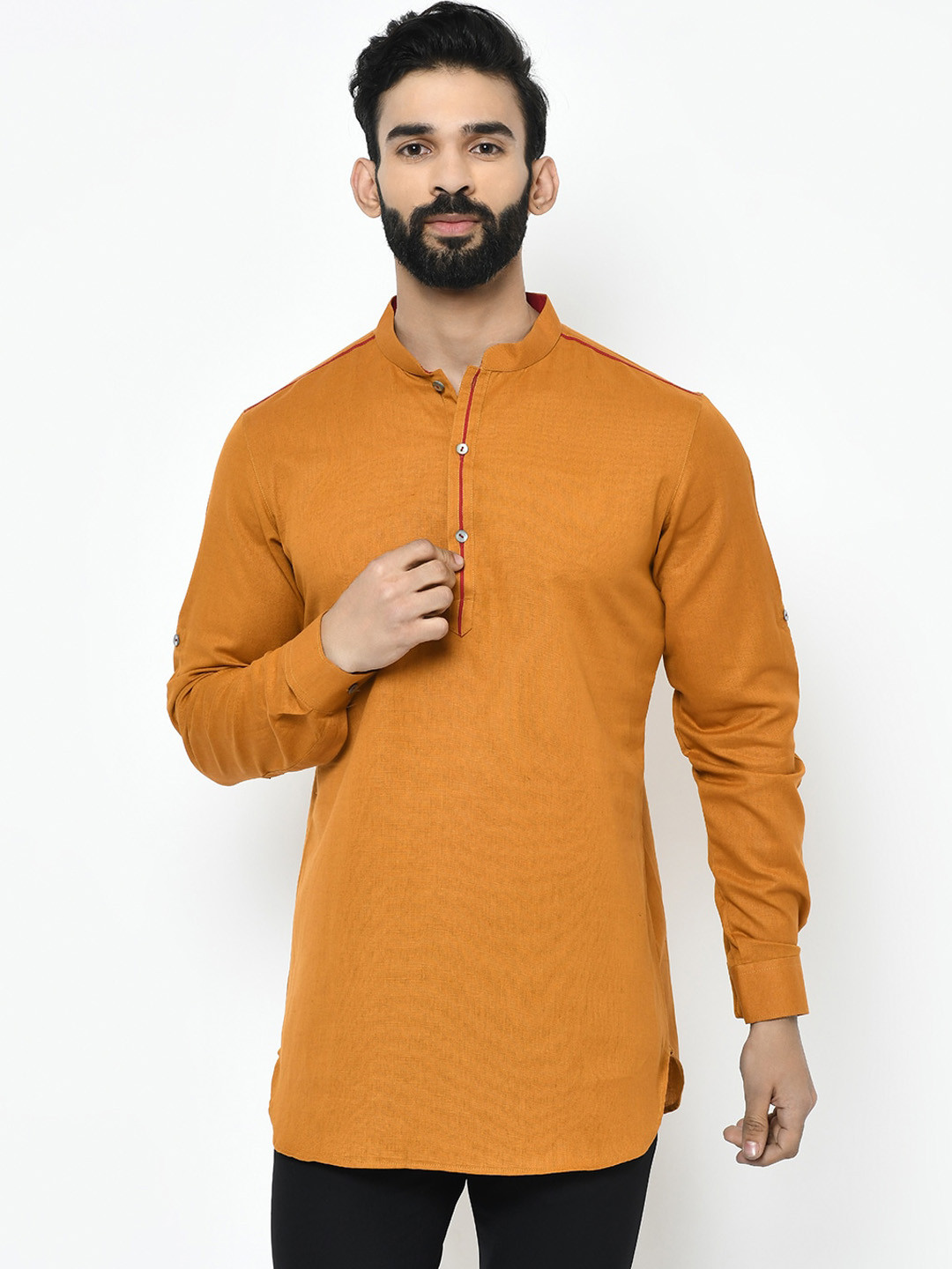 

Vartah Men Yellow Handloom Short Kurta, Mustard