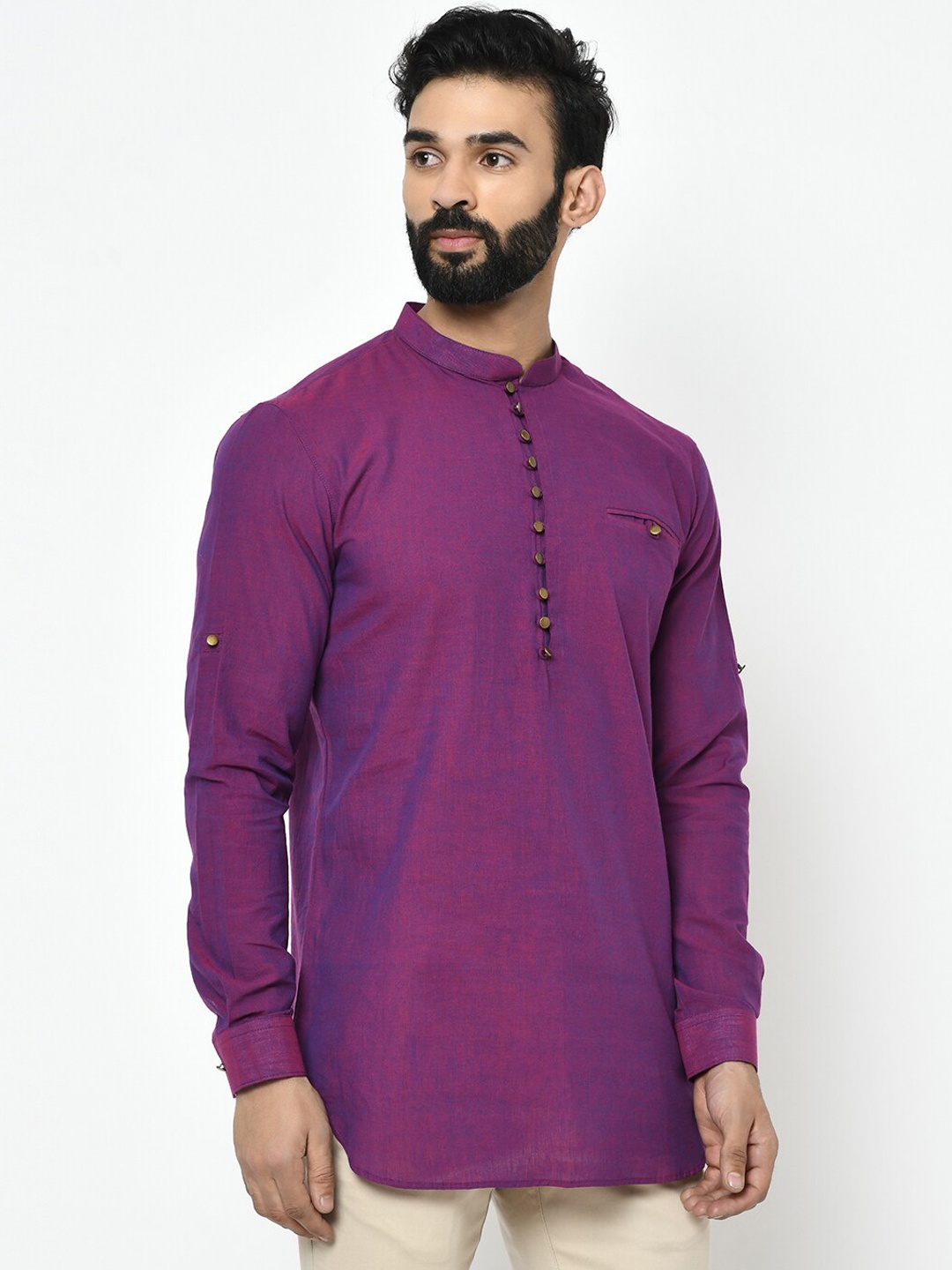 

Vartah Men Purple Handloom Short Kurta