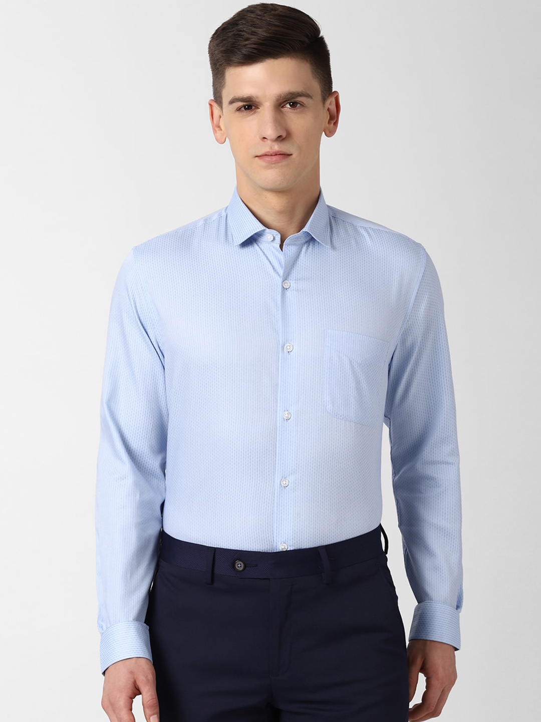

Peter England Elite Men Blue Regular Fit Striped Formal Shirt