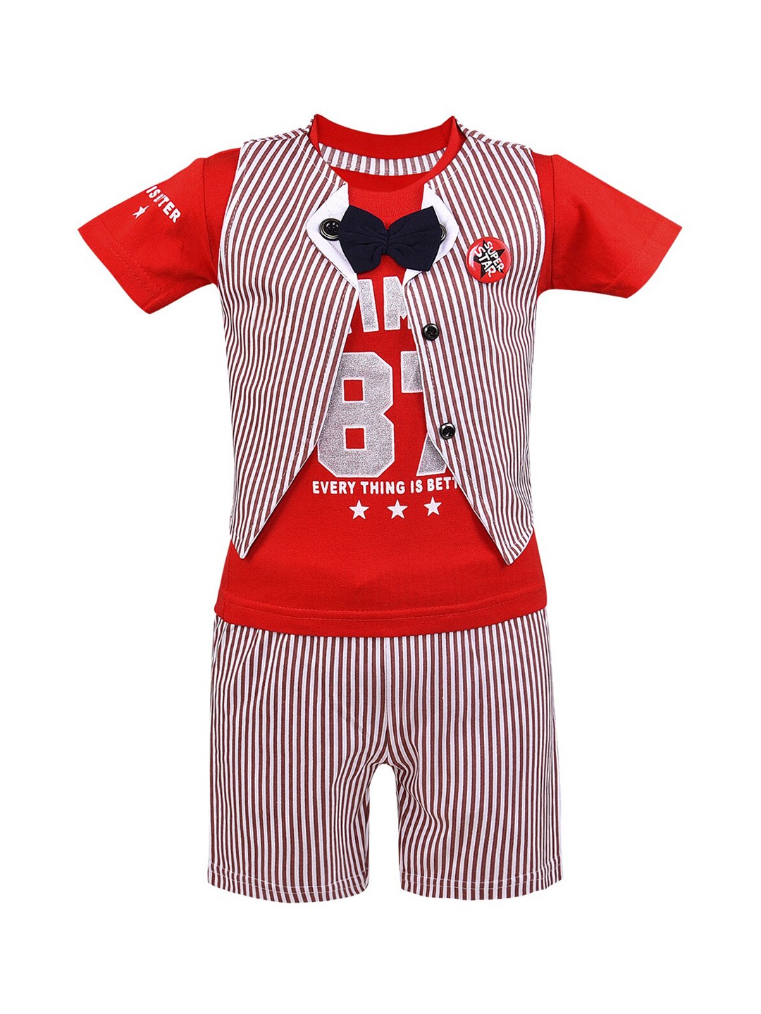 

Wish Karo Unisex Kids Red & White Printed T-shirt with Shorts