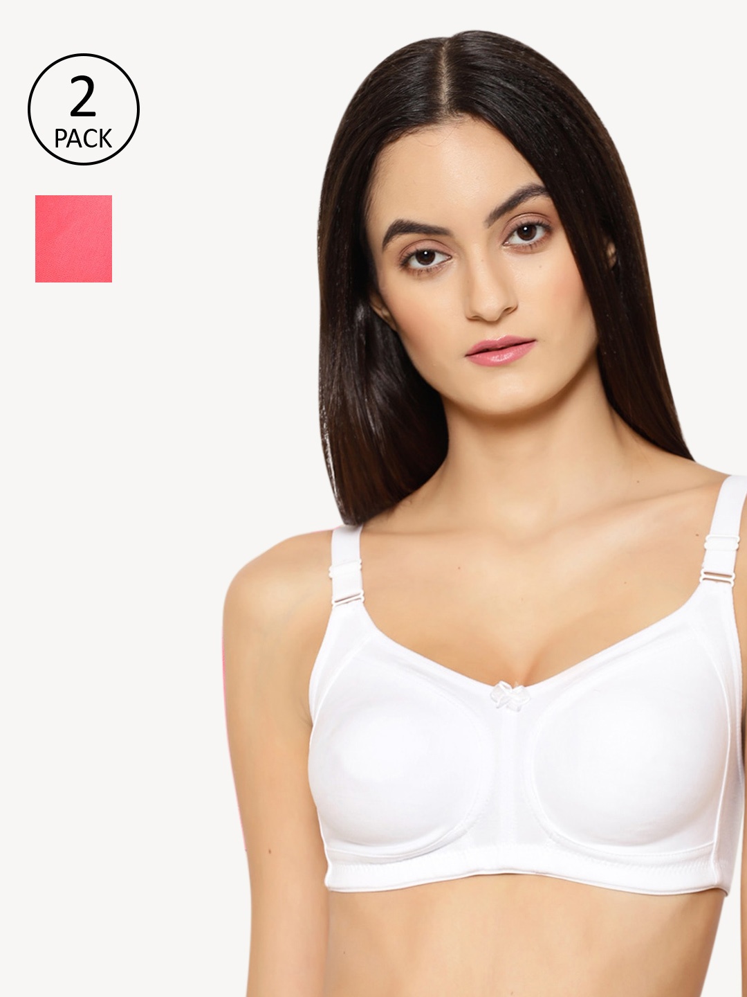 

Floret Pack of 2 Non Padded Non-Wired Cotton Full Coverage Everyday Bra With Moulded Cups, Pink