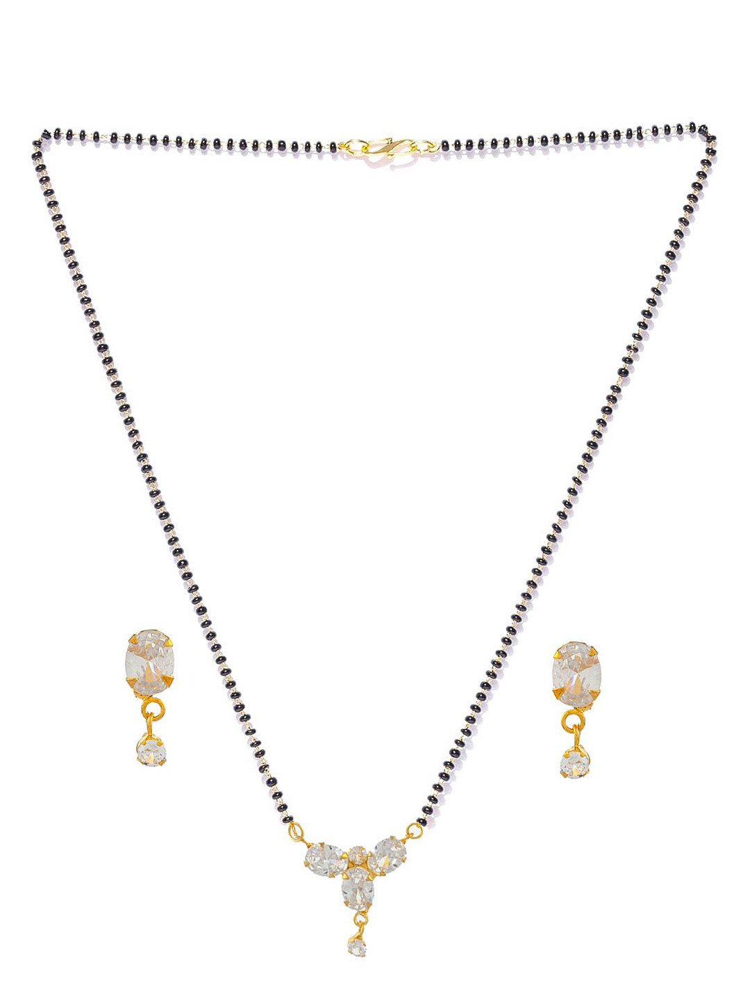 

Silvermerc Designs Gold-Plated & White AD-Studded Beaded Mangalsutra Set