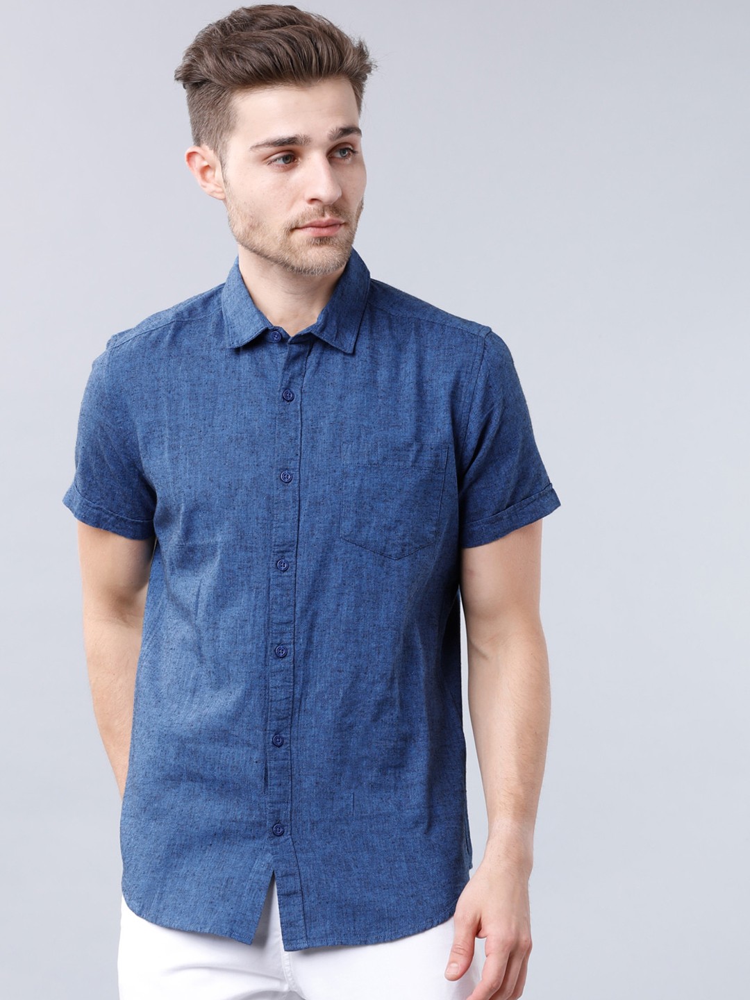 

HIGHLANDER Men Blue Slim Fit Self Design Casual Shirt