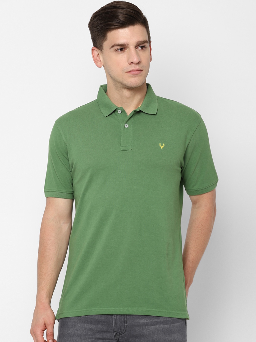 

Allen Solly Men Green Solid Polo Collar Pure Cotton T-shirt