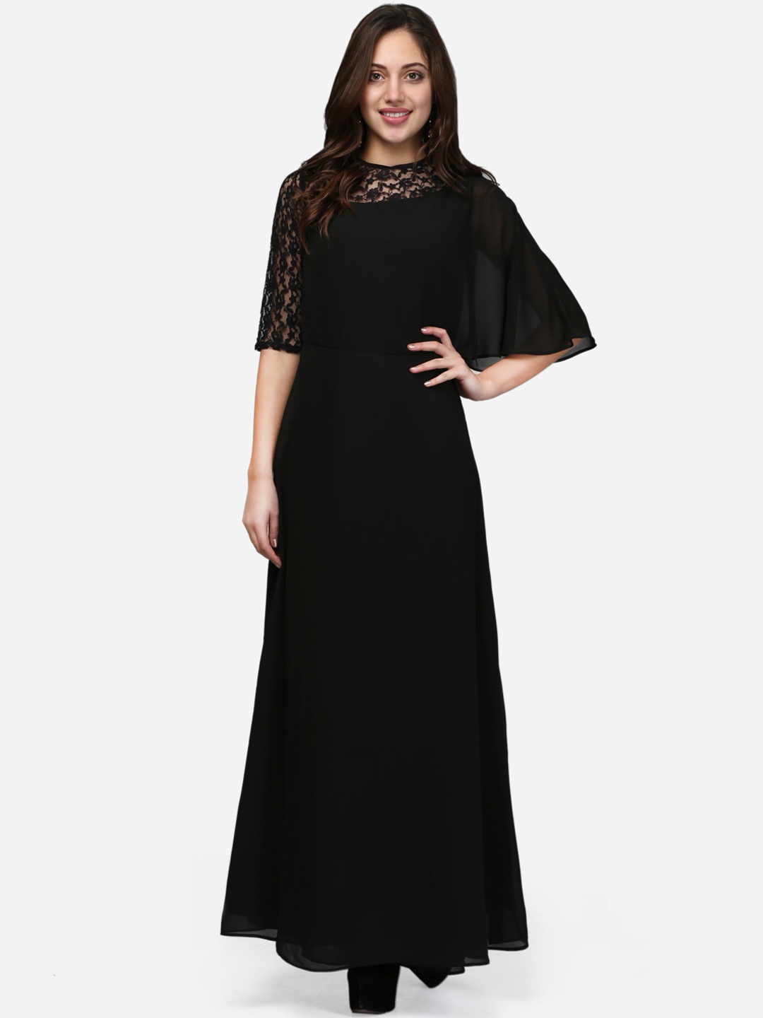 V&M Women Black Self Design Maxi Dress