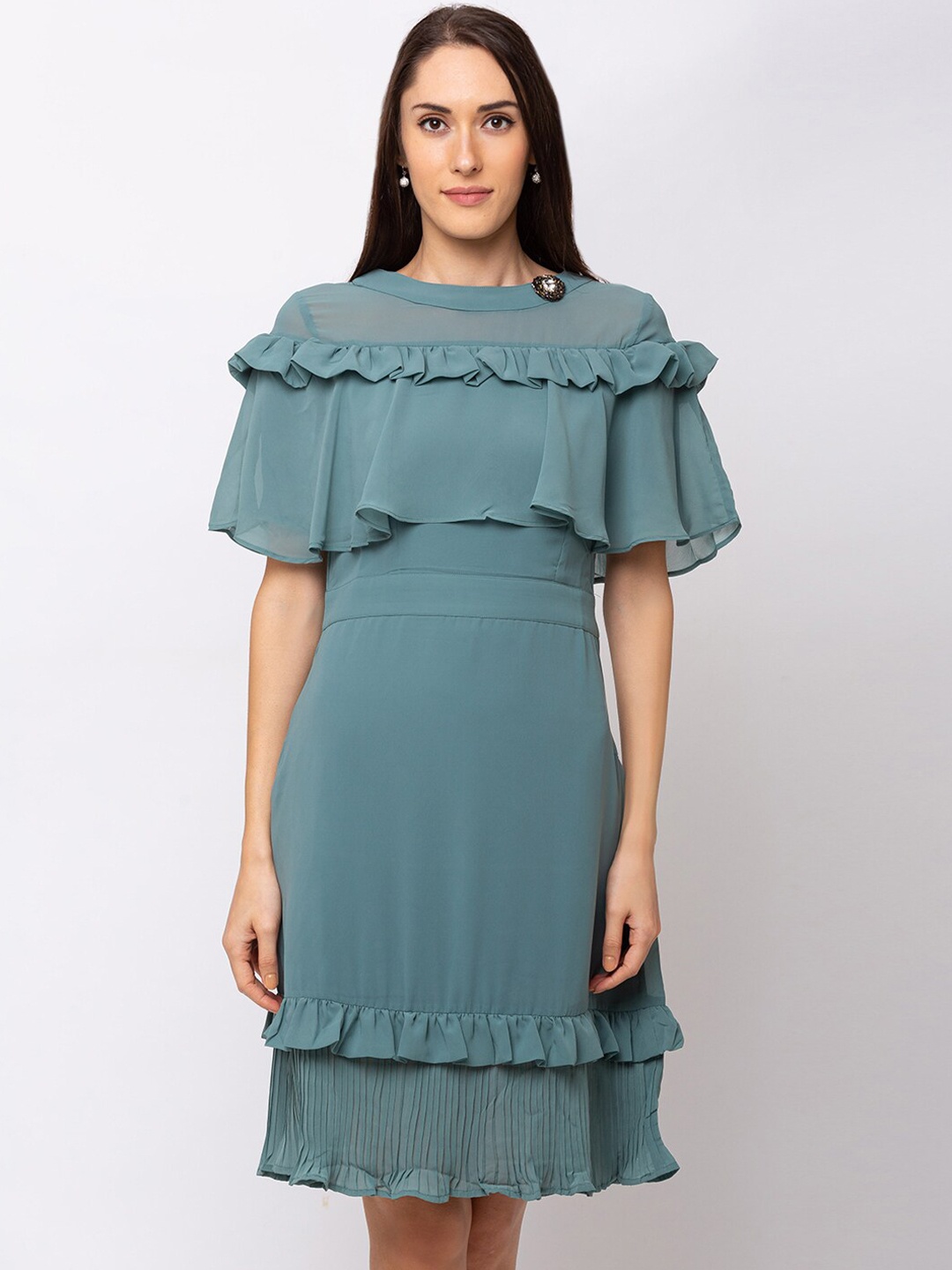 

SHECZZAR Women Green Solid A-Line Dress