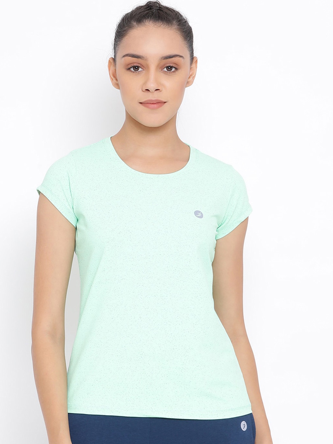 

BUKKUM Women Green Solid Round Neck T-shirt
