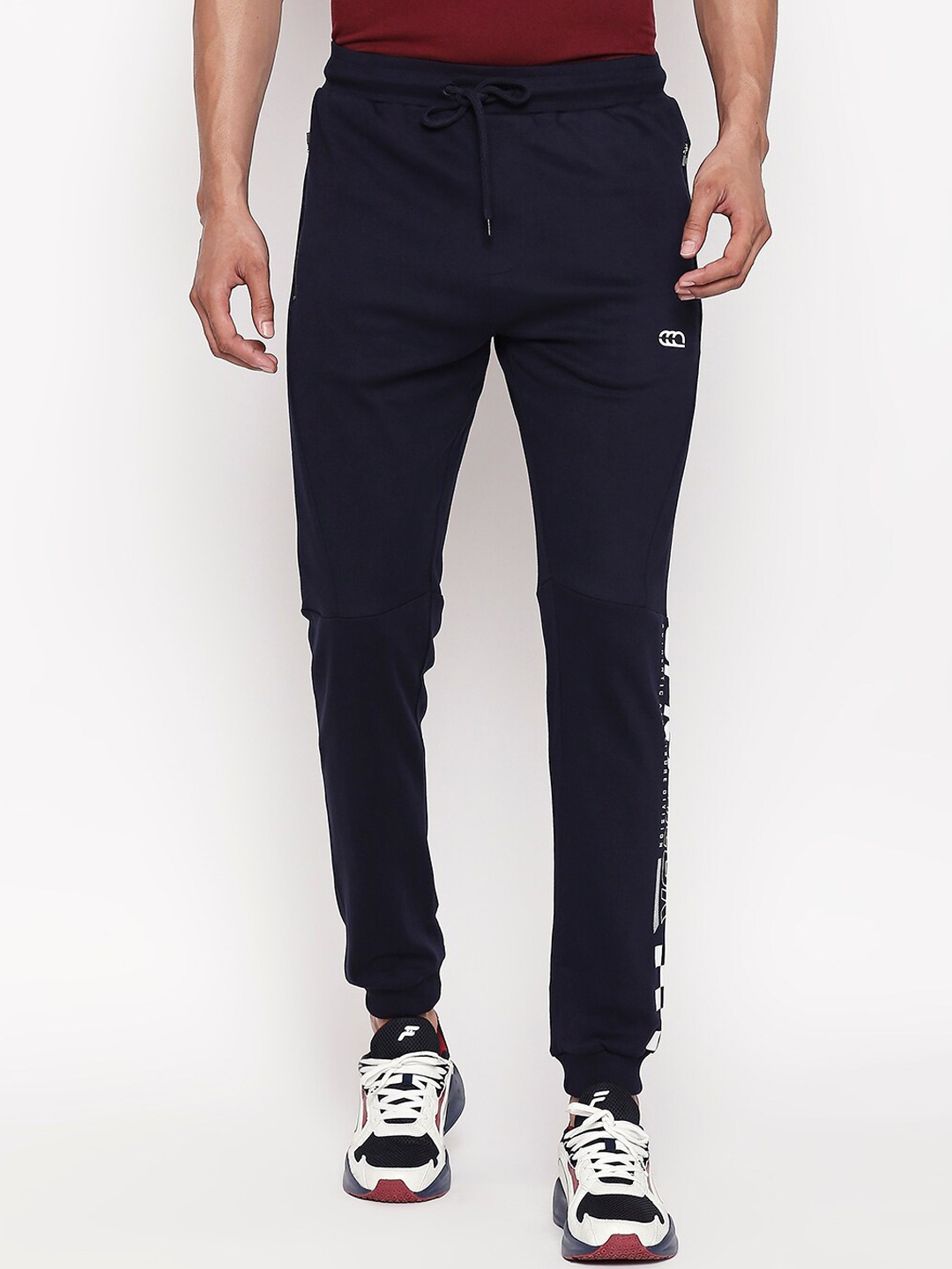 

Ajile by Pantaloons Men Navy Blue & White Solid Slim-Fit Joggers