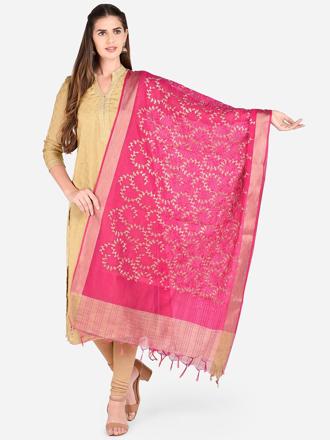 

Dupatta Bazaar Pink & Gold-Toned Embroidered Dupatta