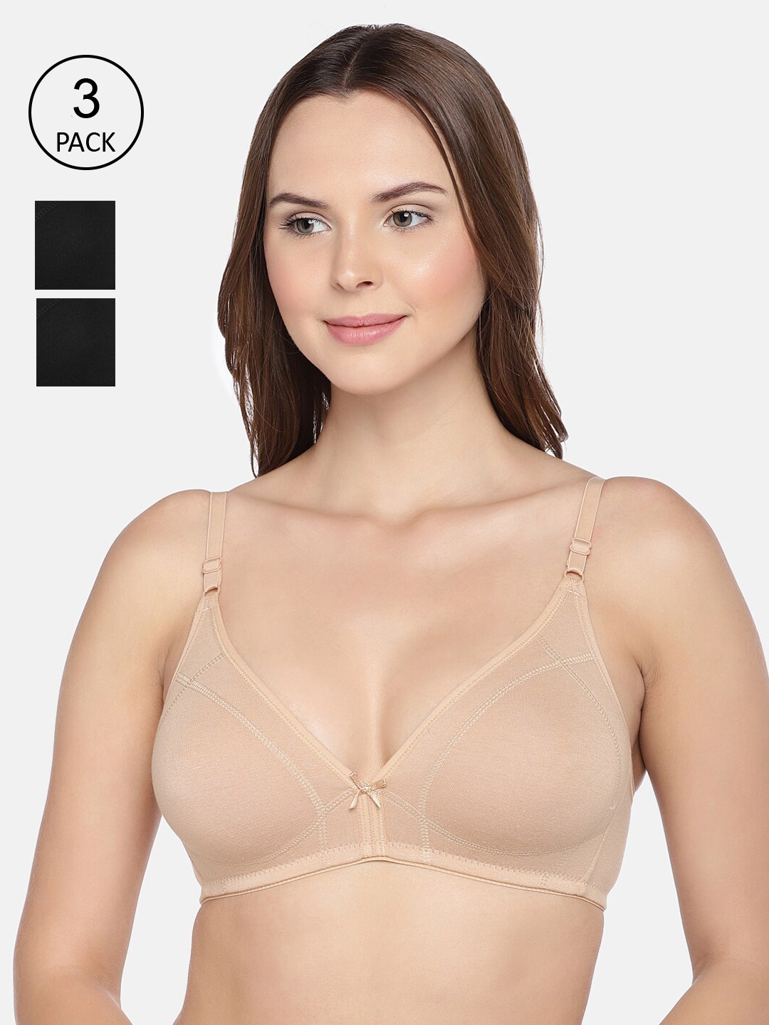 

Inner Sense Pack of 3 Solid Non-Wired Non Padded Everyday Bra ISB099, Beige