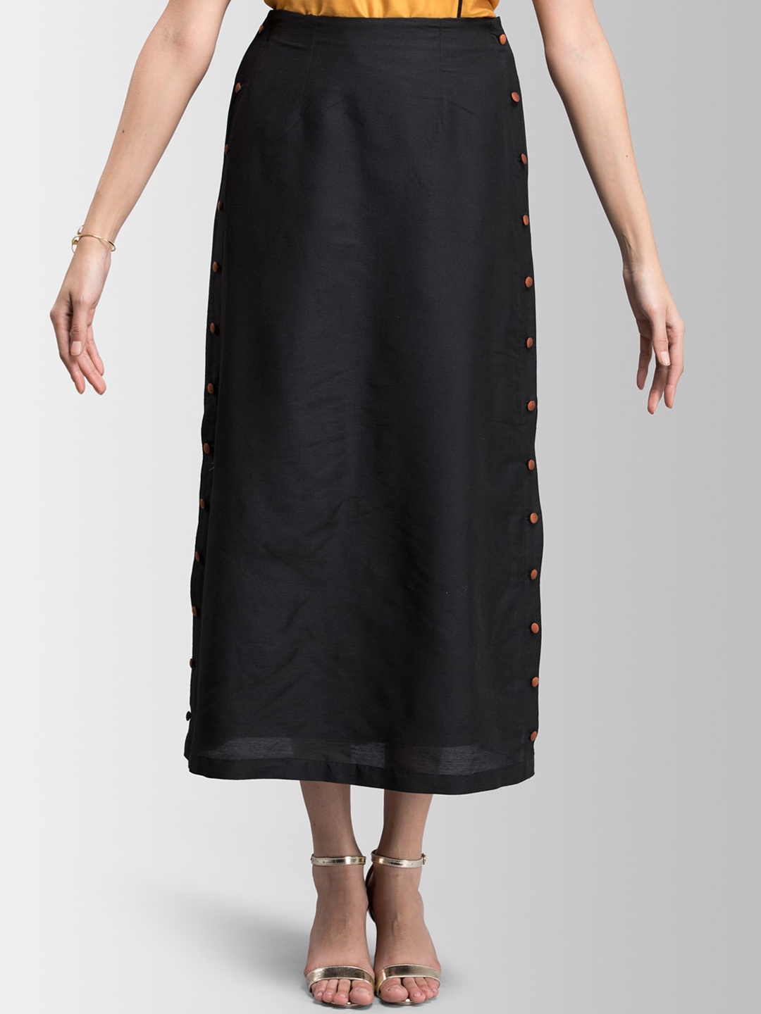 

FableStreet Black Solid Straight Pure Cotton Skirt