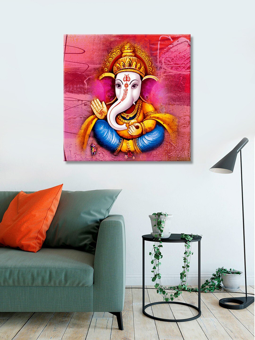 

999Store Pink Printed Lord Ganesha Canvas Wall Art