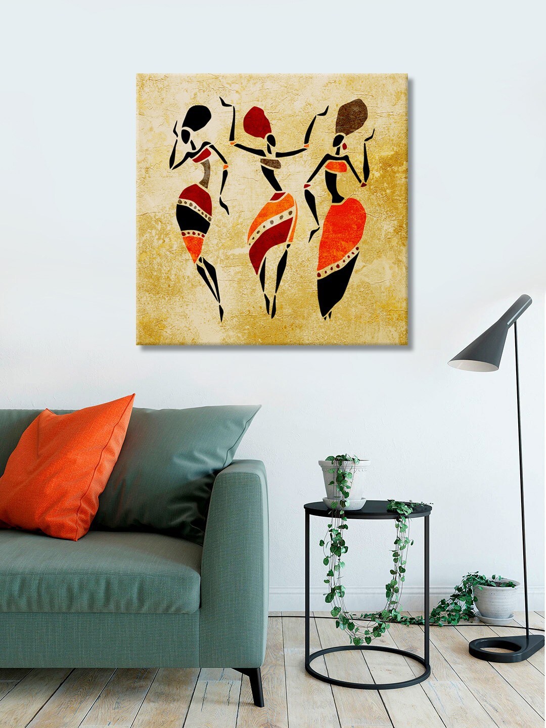 

999Store Yellow Printed Dancing Women Canvas Wall Art