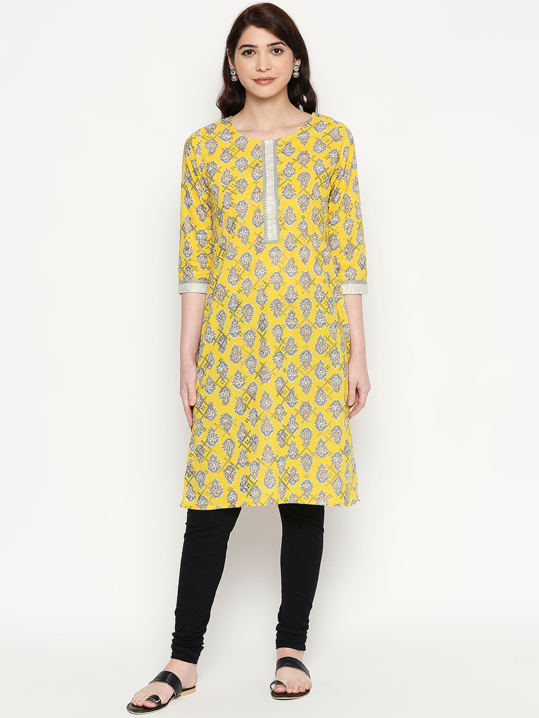

RANGMANCH BY PANTALOONS Women Yellow Printed A-Line Kurta