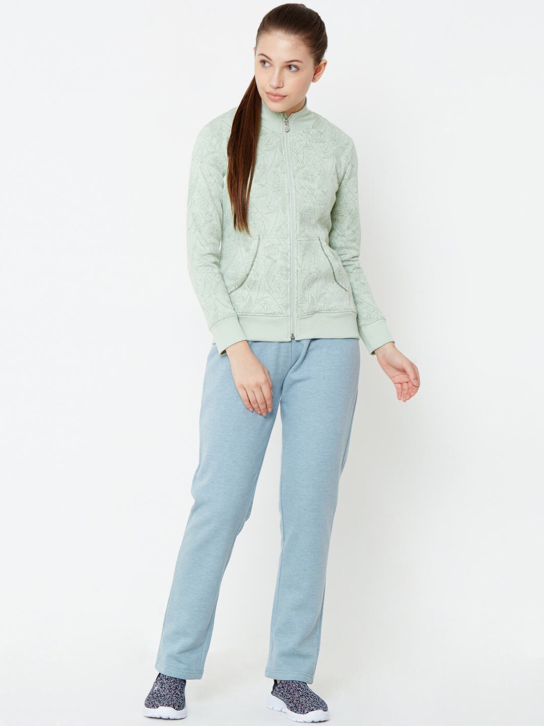 

Sweet Dreams Women Green & Blue Printed Tracksuit
