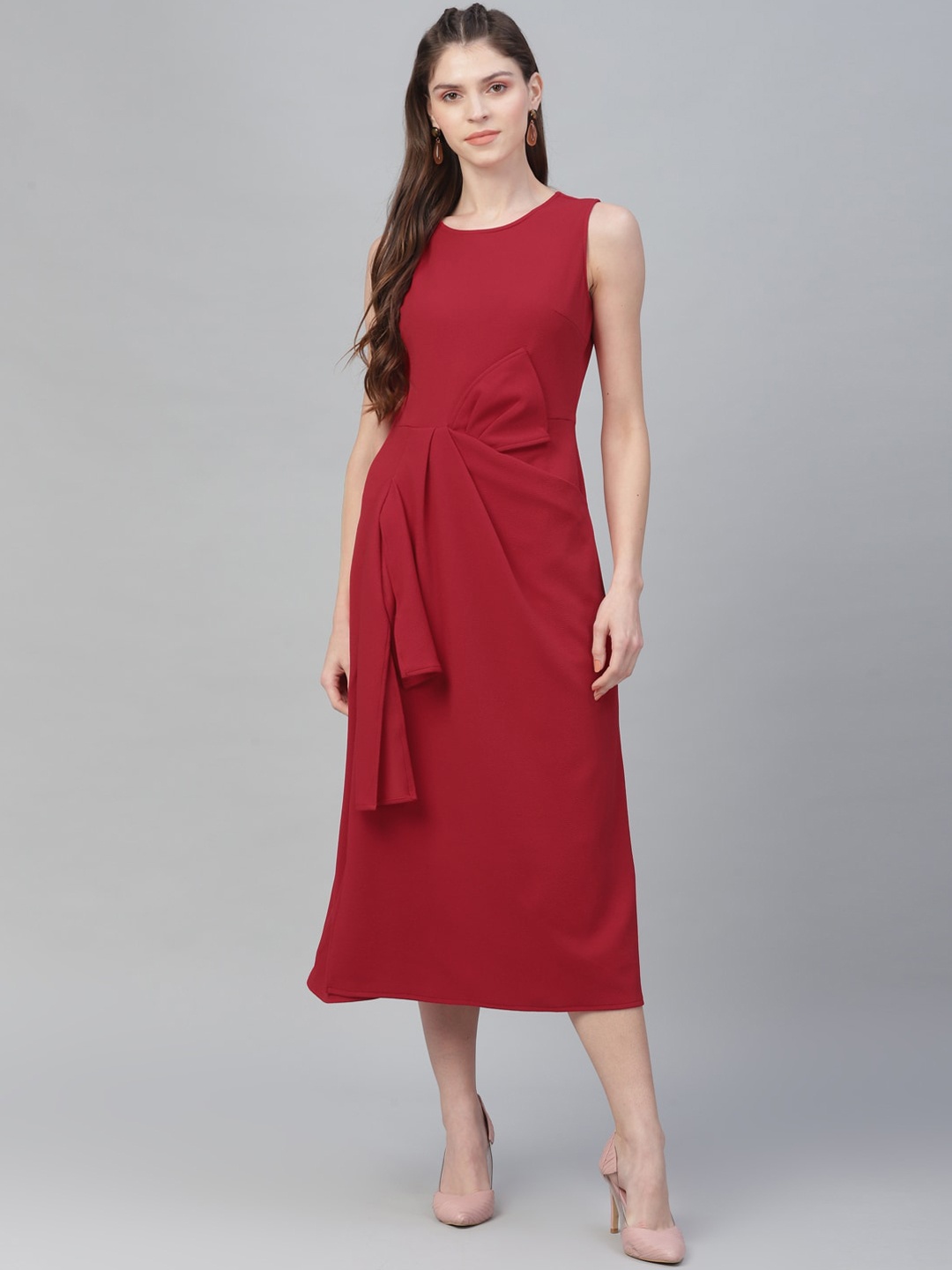 Athena Women Red Solid A-Line Dress