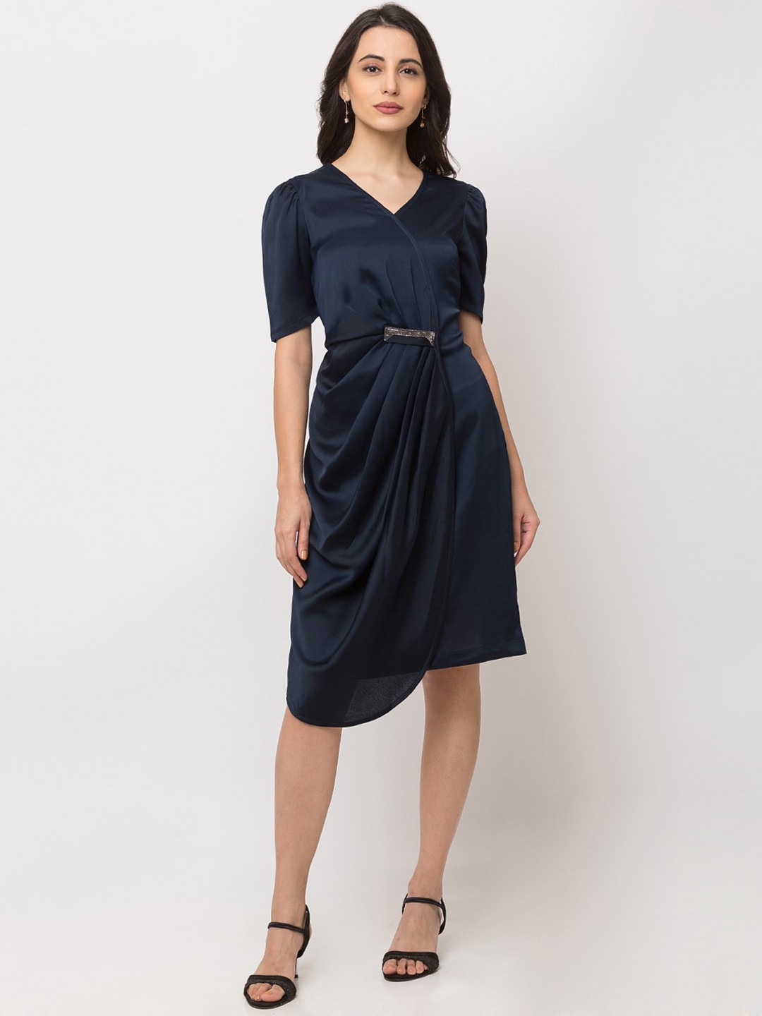 

SHECZZAR Women Blue Solid A-Line Dress
