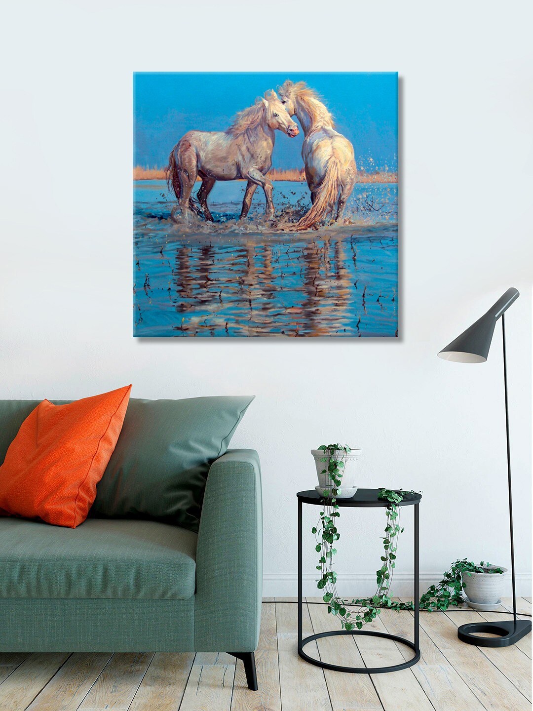 

999Store Blue & Off-White Two Horses Canvas Wall Art