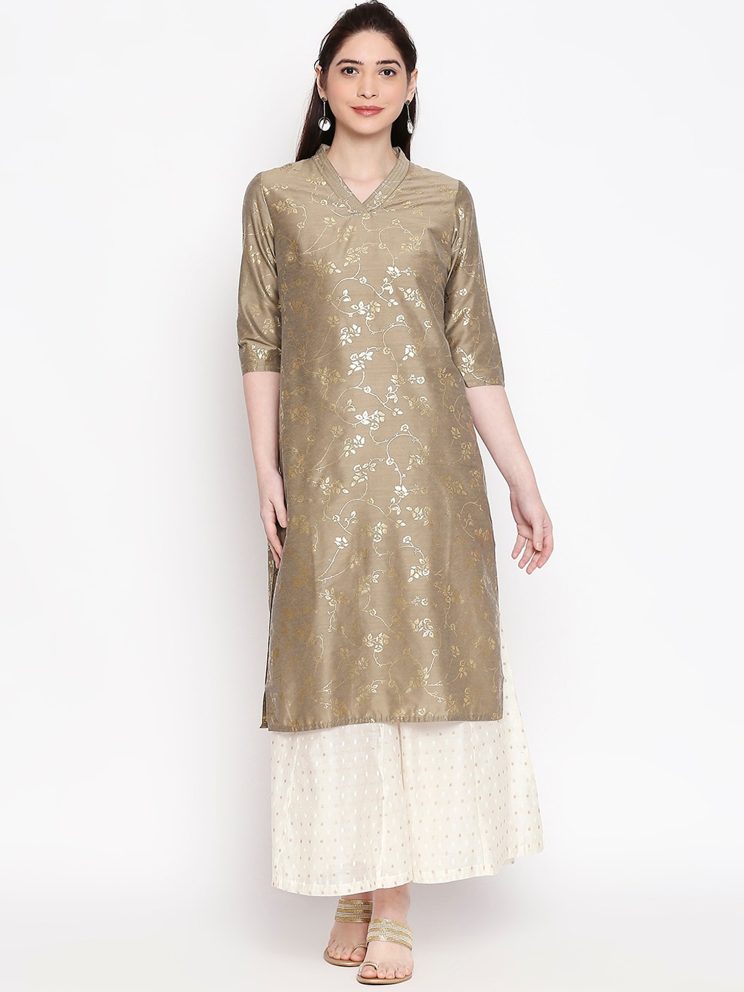 

RANGMANCH BY PANTALOONS Women Gold-Toned Printed Straight Kurta