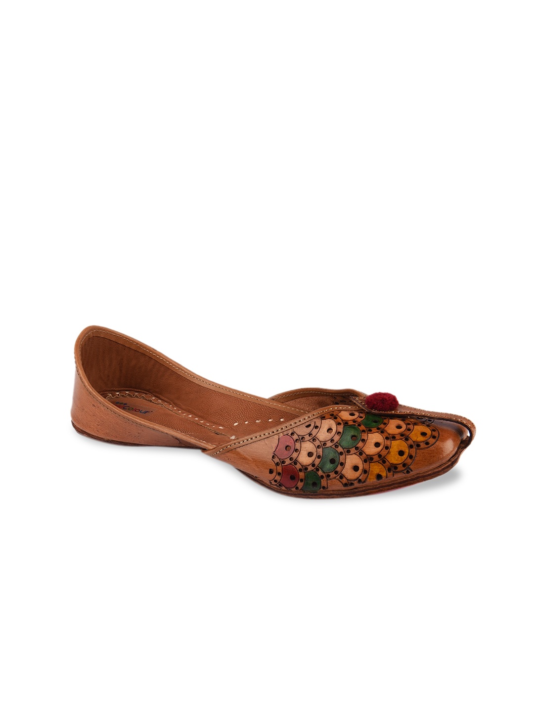 

DESI COLOUR Women Brown Textured Leather Mojaris