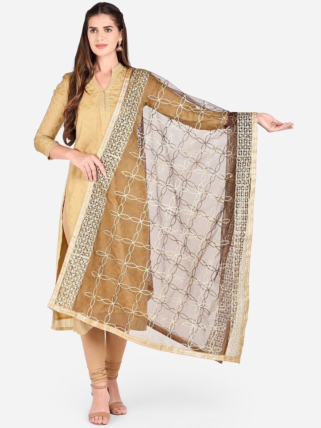 

Dupatta Bazaar Brown & Gold-Toned Gotta Patti Embroidered Dupatta