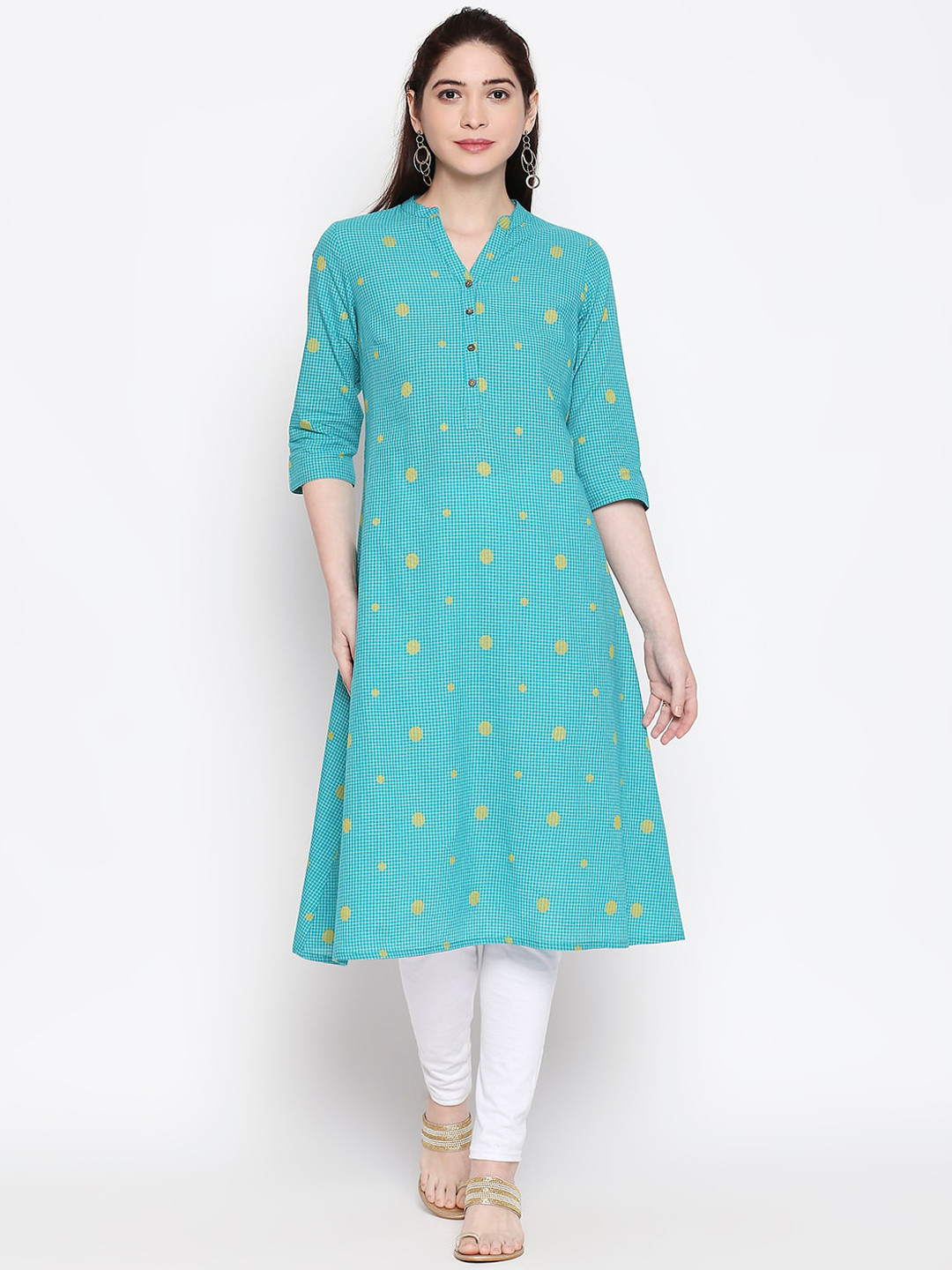 

RANGMANCH BY PANTALOONS Women Turquoise Blue Printed A-Line Kurta
