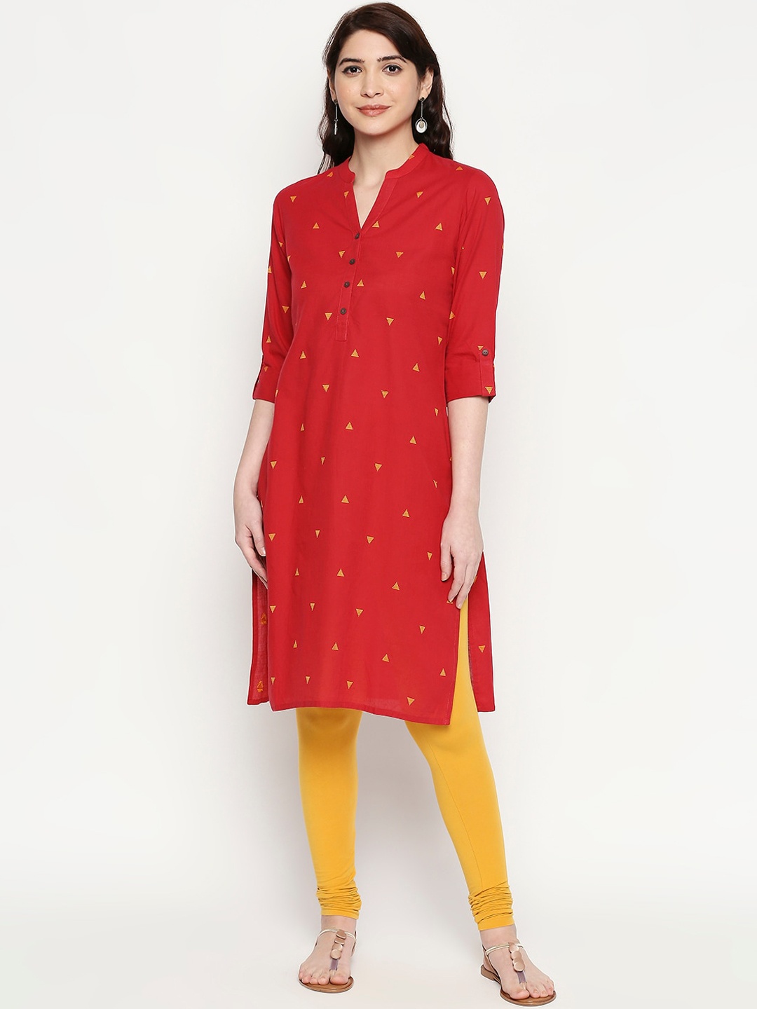 

RANGMANCH BY PANTALOONS Women Red Woven Design Straight Kurta