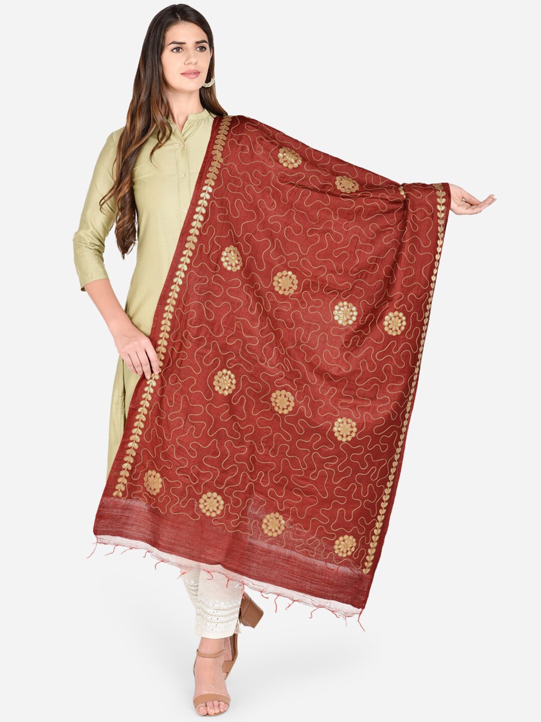 

Dupatta Bazaar Maroon & Gold-Toned Gotta Patti Embroidered Dupatta