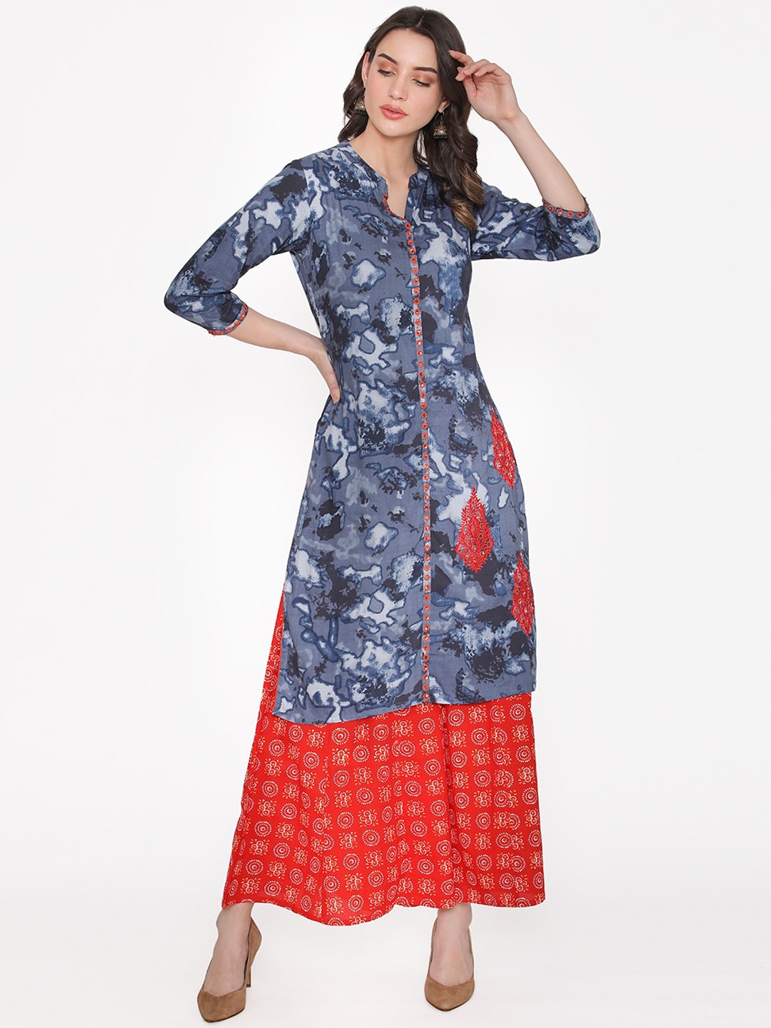 

Kifahari Women Blue & Red Printed Kurta with Palazzos