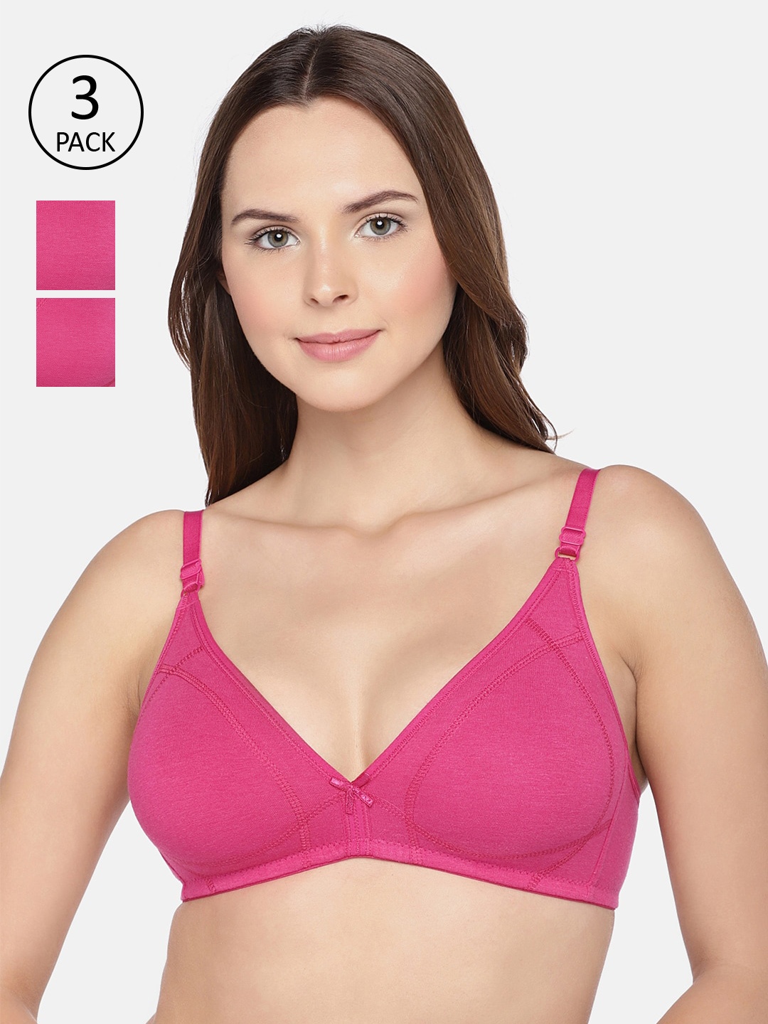 Inner Sense Pack of 3 Solid Non-Wired Non Padded Everyday Bra ISB099, Pink