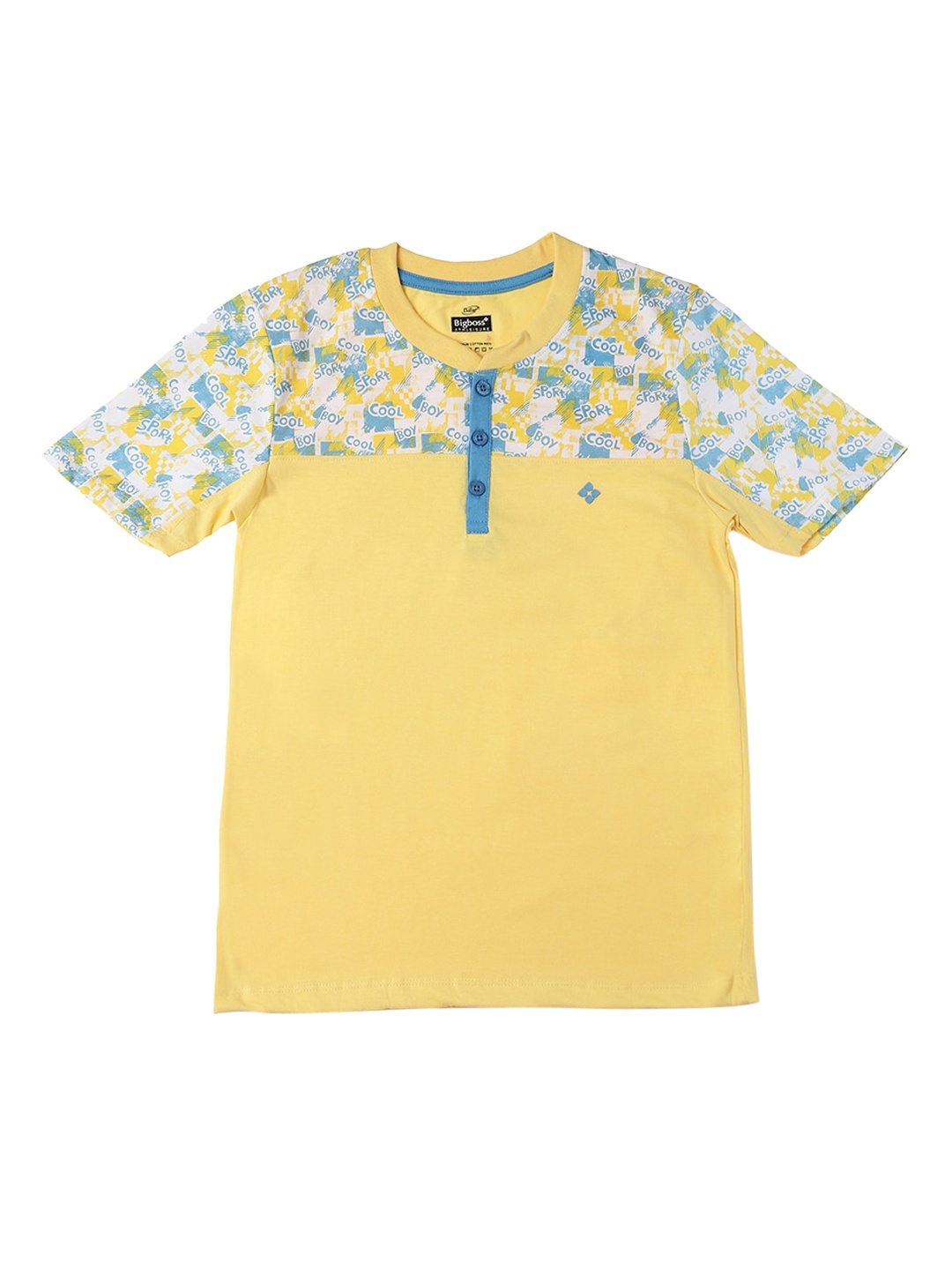 

Dollar Boys Yellow Printed Henley Neck T-shirt