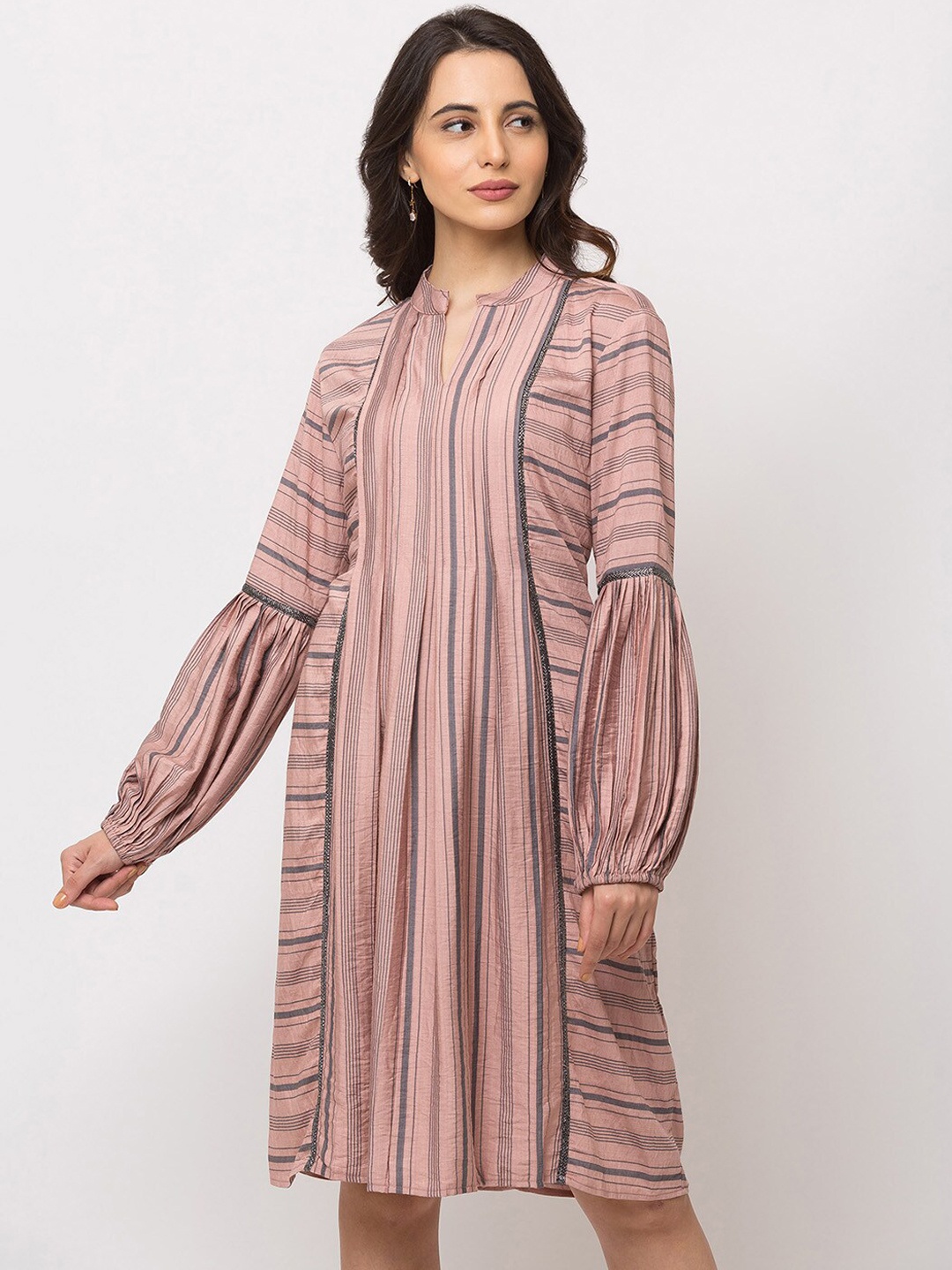 

SHECZZAR Women Pink Striped A-Line Dress