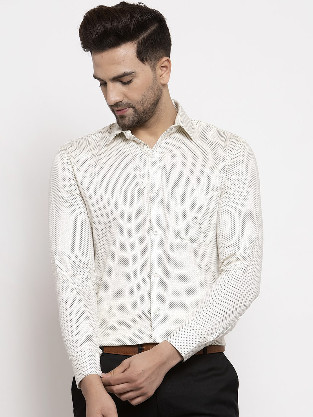 

JAINISH Men Cream-Coloured Smart Regular Fit Checked Formal Shirt