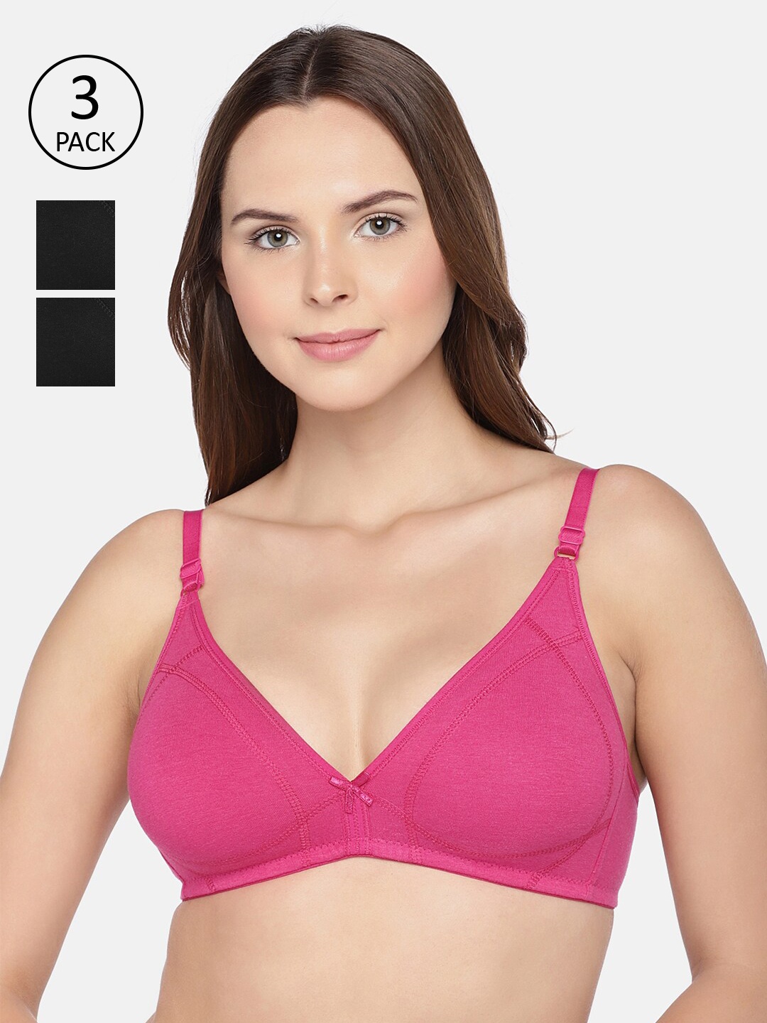

Inner Sense Pack of 3 Solid Non-Wired Non Padded Everyday Bra ISB099, Pink
