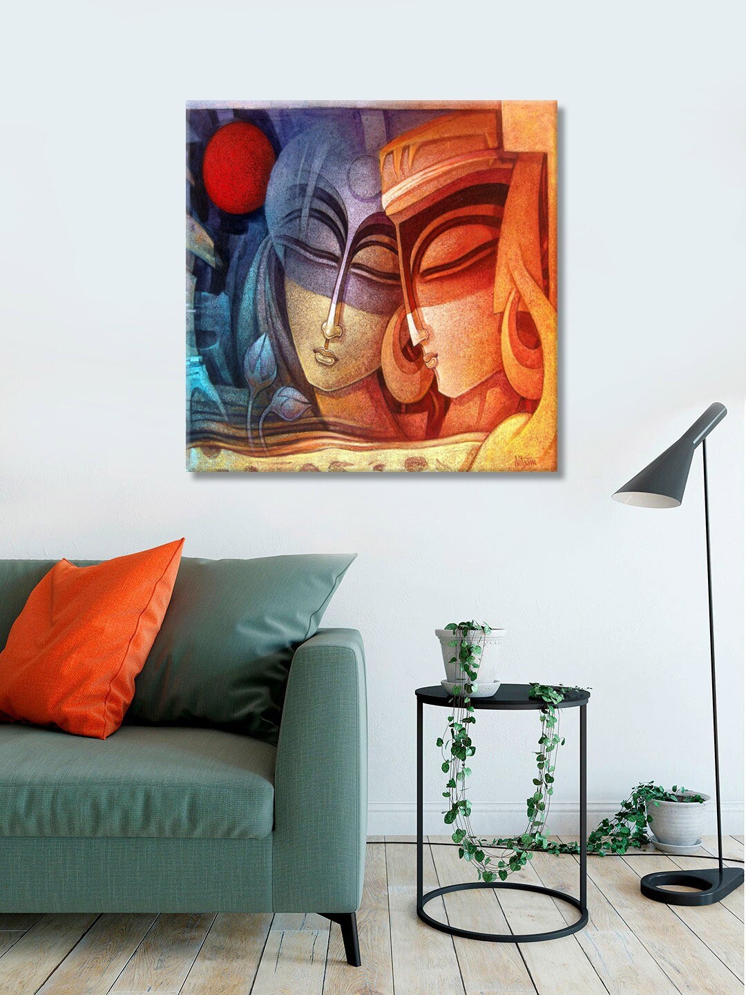 

999Store Brown & Blue Printed Radha Krishna Canvas Wall Art
