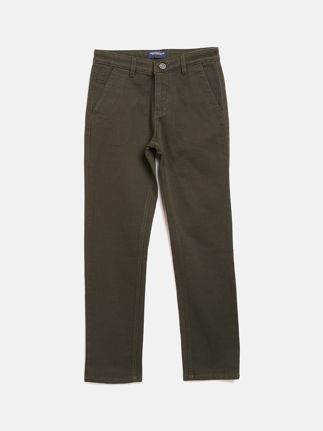 

Crimsoune Club Boys Olive Green Slim Fit Solid Chinos