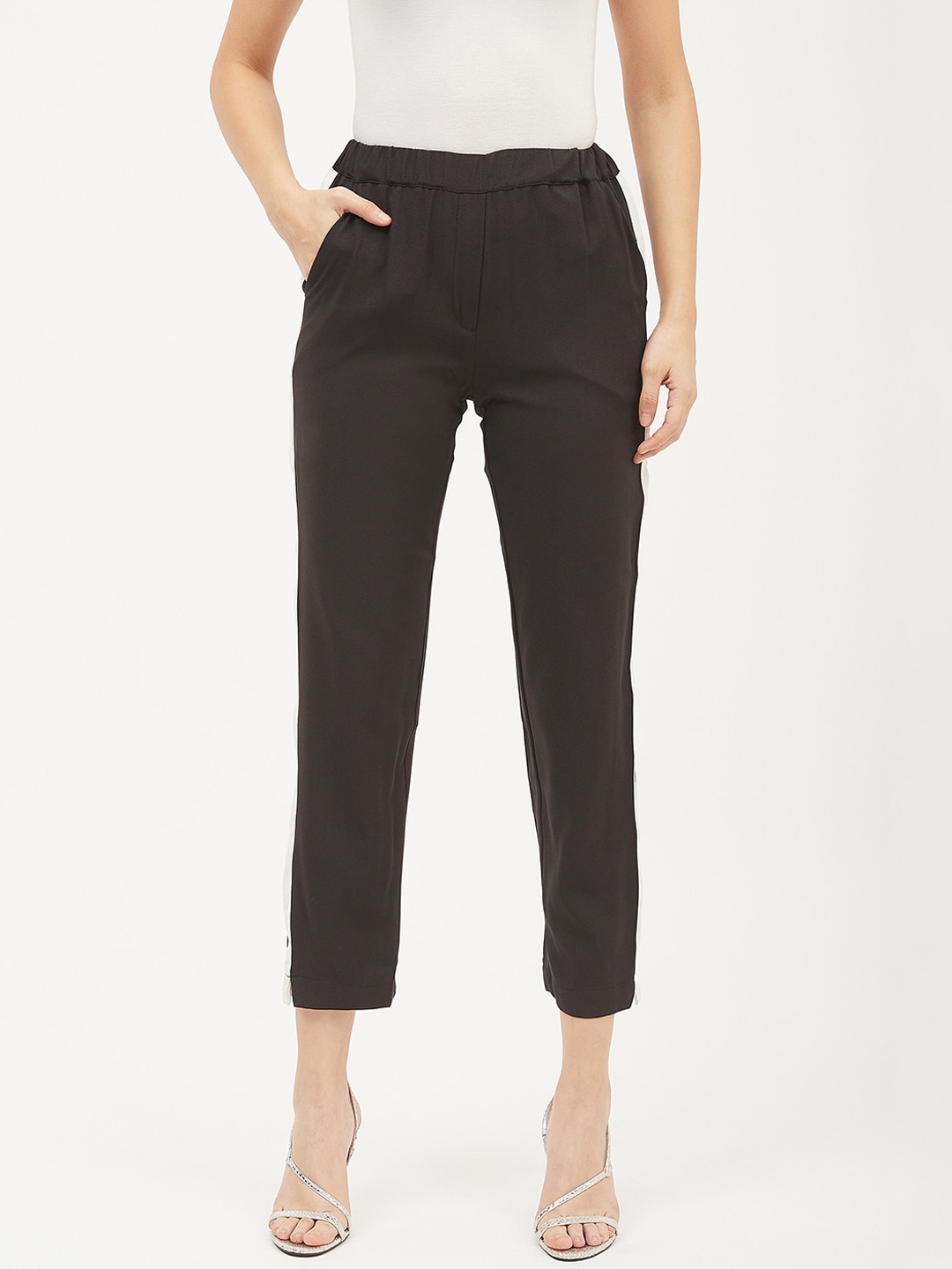 

Harpa Women Black Smart Regular Fit Solid Regular Trousers